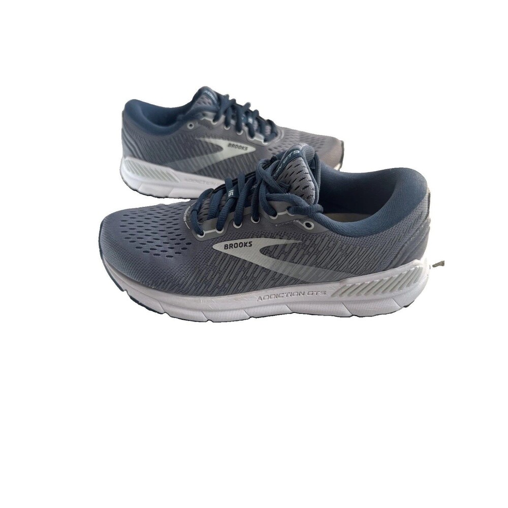 Brooks Addiction GTS 15 Womens 7.5 B Grey Navy Aqua Running Shoes